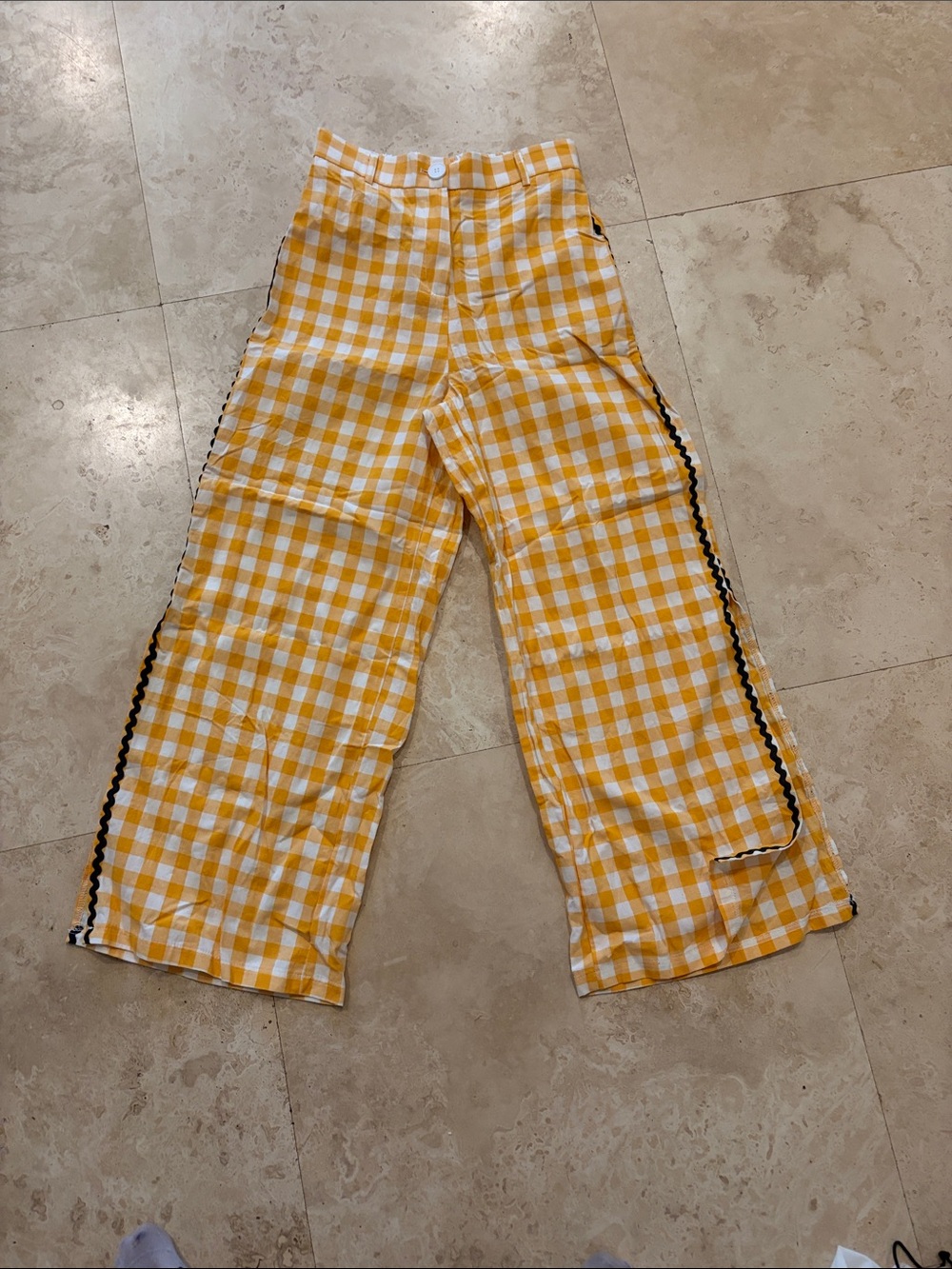 Orange Gingham Wide-Leg Pants
